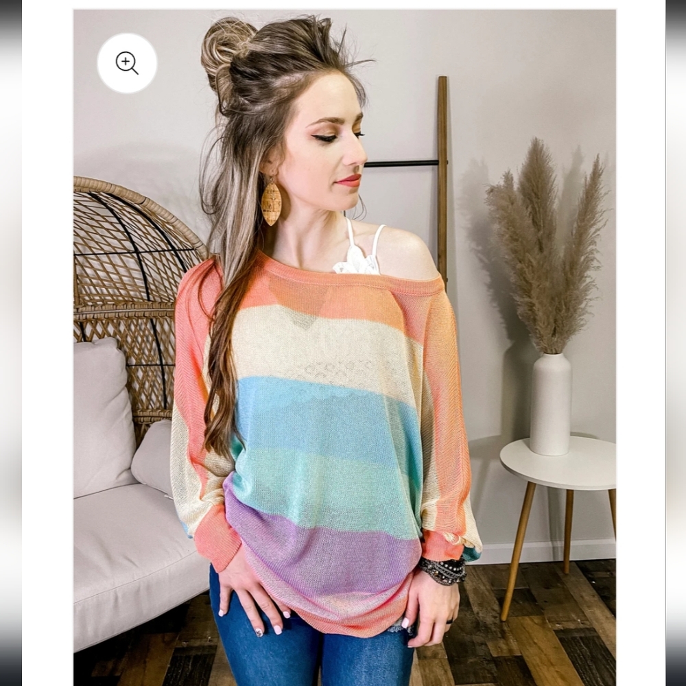 Pink Lily Bring The Fun Rainbow Striped Sweater